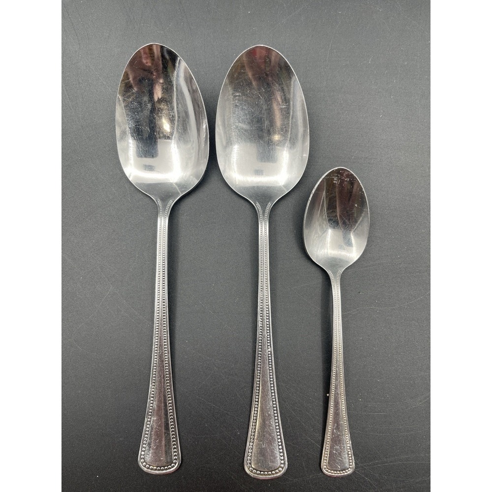 1881‎ Rogers Oneida Patrician Stainless Flatware Lot 2 Serving Spoons 1 Teaspoon